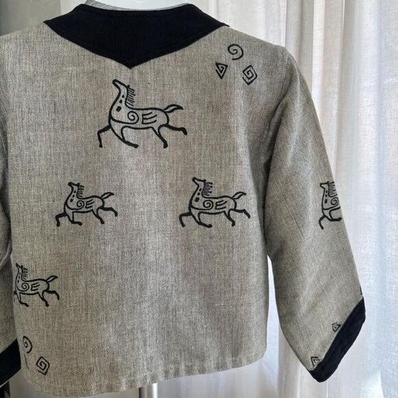 Cotton Jacket Ecru Primitive Tribal Kokopelli Aztec Art to Wear Size - Picture 5 of 5